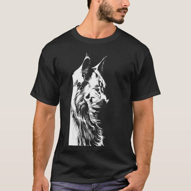 Camiseta Maine Coon T-Shirt: Men's Black & White Cat (Anverso)
