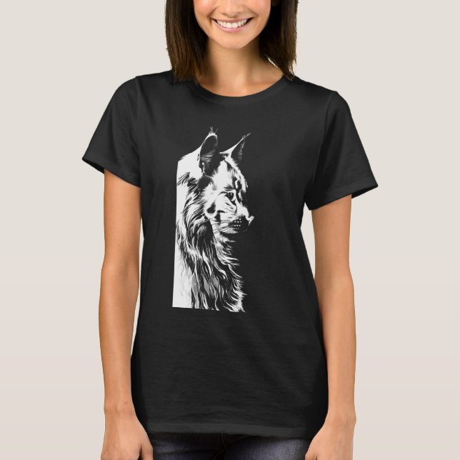 Camiseta Maine Coon Women's Black T-Shirt Cat Portrait (Anverso)