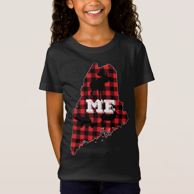 Camiseta Maine ME Estado Red Plaid Fill Moose Hunding Chris (Anverso)
