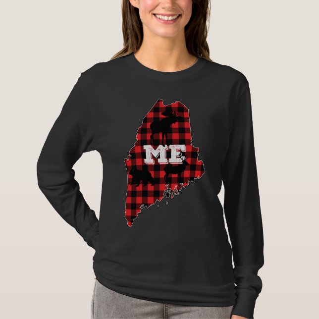 Camiseta Maine ME Estado Red Plaid Fill Moose Hunding Chris (Anverso)