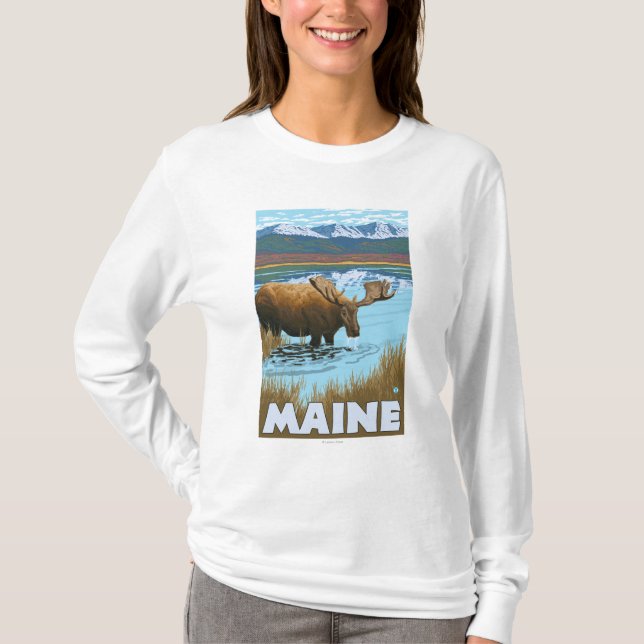 Camiseta MaineMoose que bebe en el lago (Anverso)