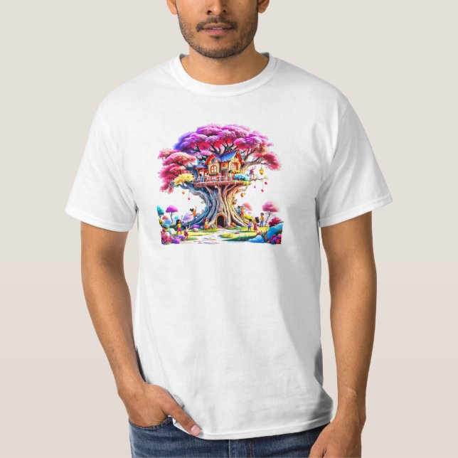 Camiseta Maison perchée dans un arbre magique. (Anverso)