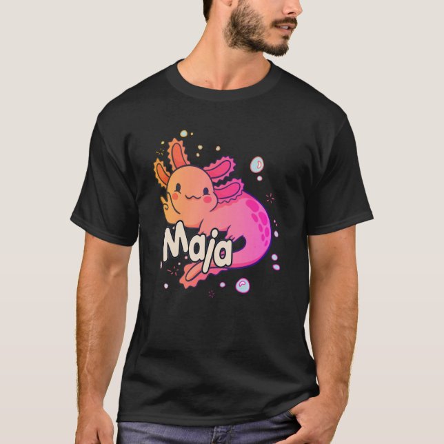 Camiseta MAJA - Hermoso nombre chica con adorable AXOLOTL (Anverso)