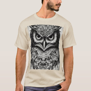 Camiseta Majestad Monocroma: Tatuajes de cabeza de búho art