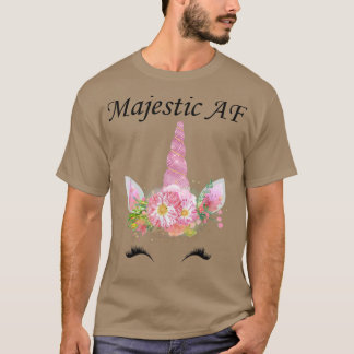Camiseta Majestic AF ,Magnífica Cuta Unicornio Cara Floral 