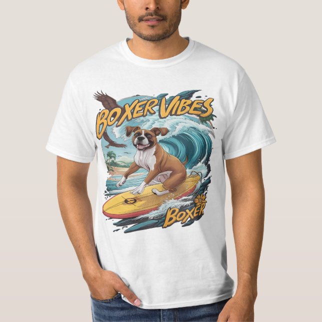 Camiseta Majestic Boxer Dog Surfing (Anverso)