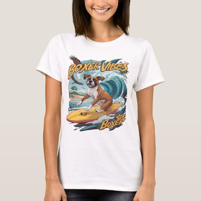 Camiseta Majestic Boxer Dog Surfing (Anverso)