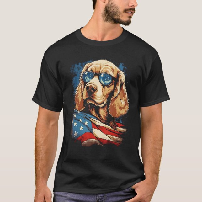 Camiseta Majestic Dog American Flag Patriotic 4th Of July (Anverso)