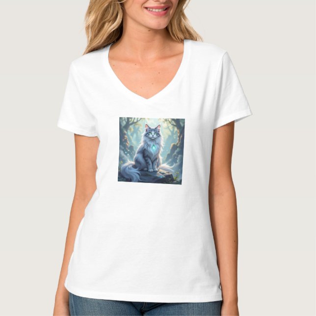 Camiseta **Majestic Fantasy Cat with Mystical Aura – High F (Anverso)