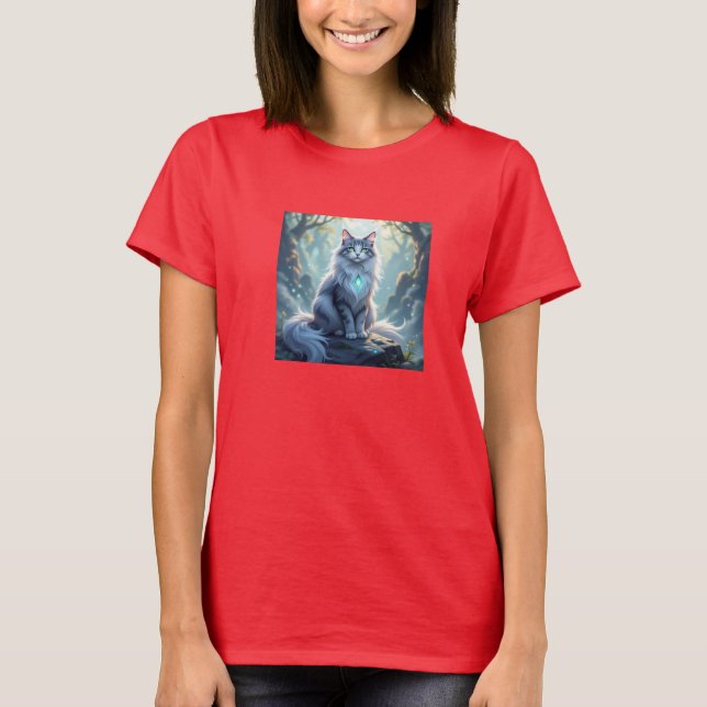 Camiseta **Majestic Fantasy Cat with Mystical Aura – High F (Anverso)