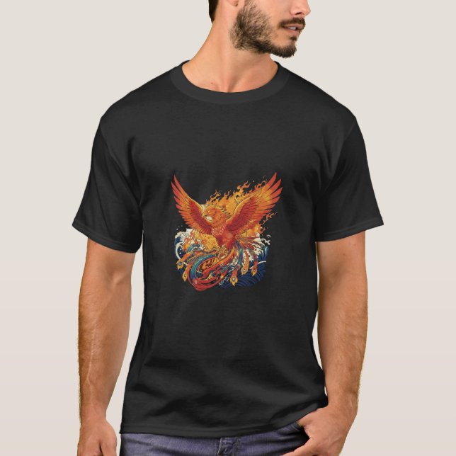 Camiseta Majestic Fire Phoenix: Japanese Ukiyo-e Style Rebi (Anverso)