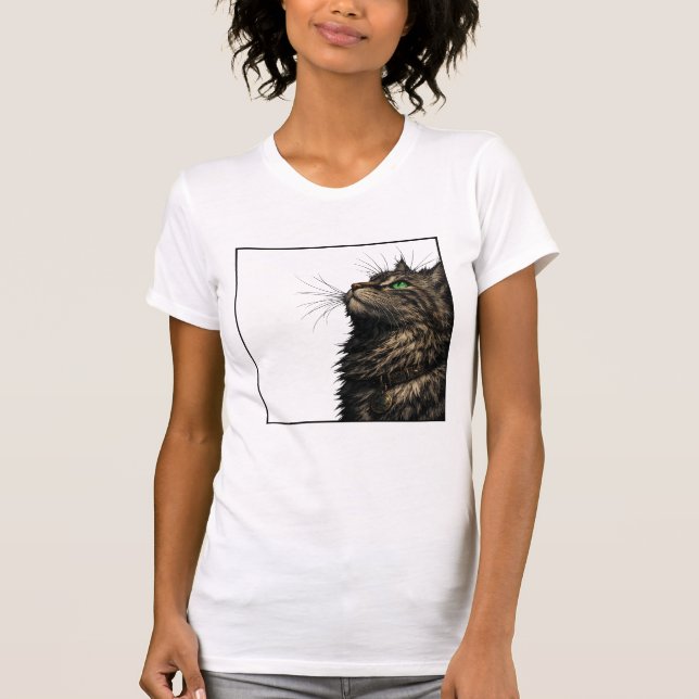 Camiseta Majestic Fluffy Cat Green Eyes Portrait (Anverso)