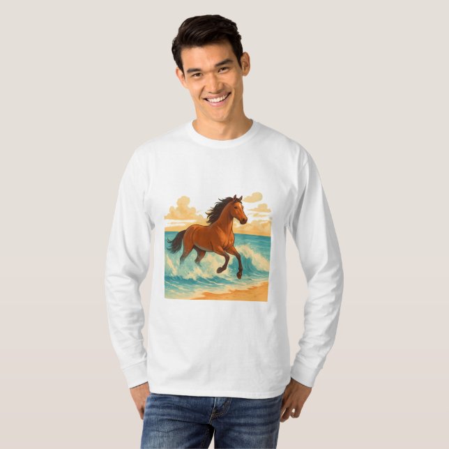 Camiseta Majestic Horse Rising from the Sea Power and Free (Anverso completo)
