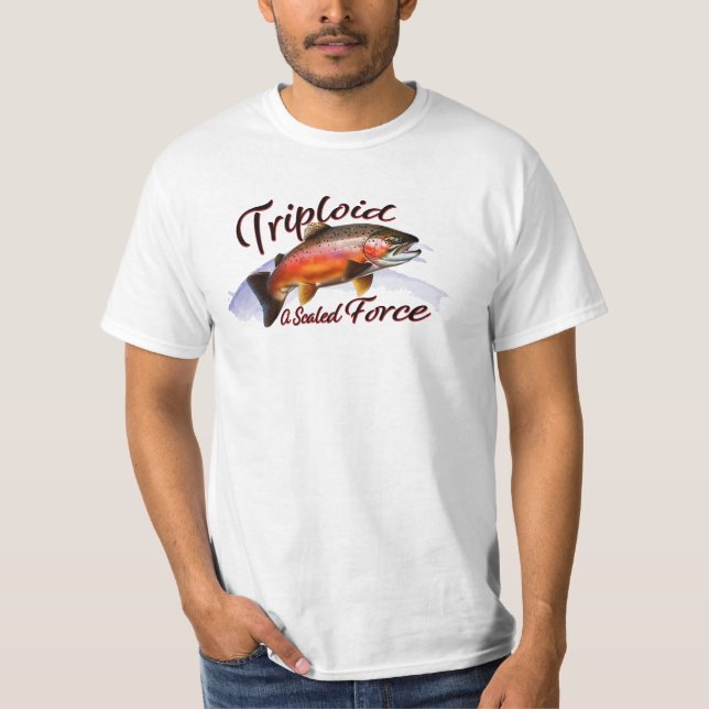 Camiseta Majestic Triploid Rainbow Trout "A Scaled Force" (Anverso)