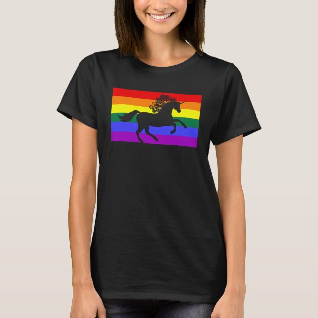 Camiseta Majestic Unicorn Fiesta de amor LGBTQ Bandera del  (Anverso)