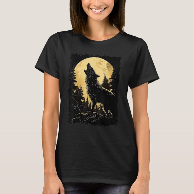 Camiseta Majestic Wolf Howling Full Moon Light Night Sky Wo (Anverso)