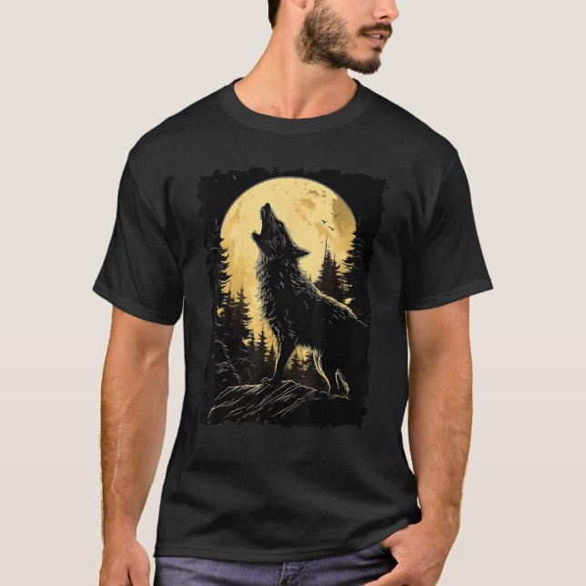 Camiseta Majestic Wolf Howling Full Moon Light Night Sky Wo (Anverso)