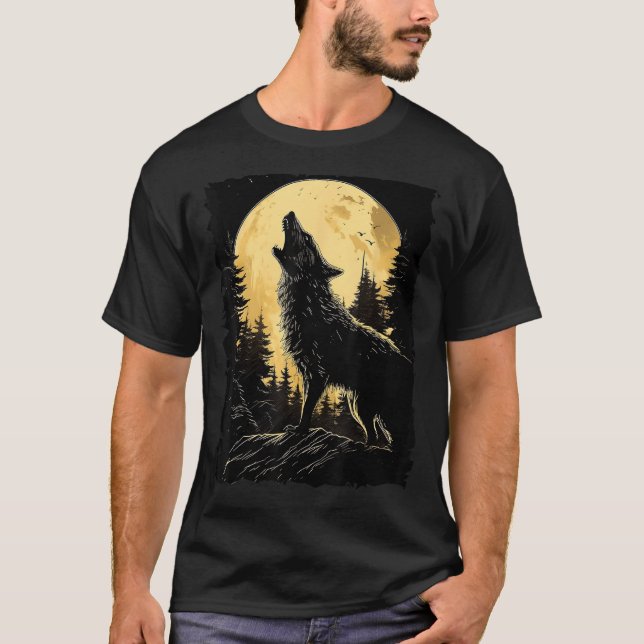 Camiseta Majestic Wolf Howling Full Moon Light Night Sky Wo (Anverso)