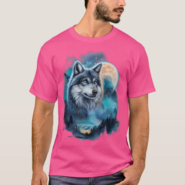 Camiseta Majestic Wolf Under Moonlit Forest Sky (Anverso)
