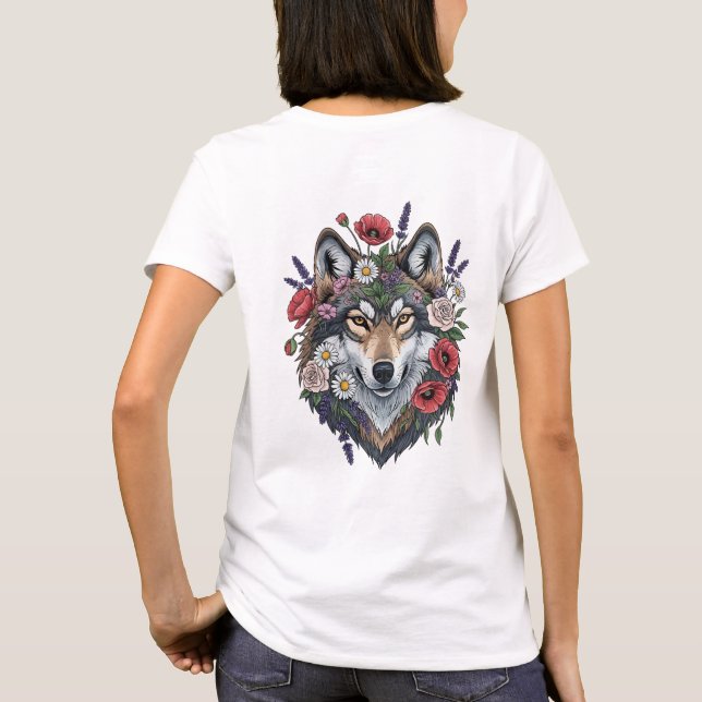 Camiseta Majestic Wolf with Floral Crown - Wildlife and Nat (Reverso)