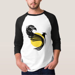Camiseta Majestuosa Águila Negra con Gráfica de Sol Dorado 