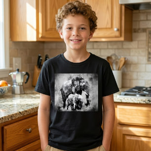 Camiseta Majestuosa Elefanta Africana con Cría B&N