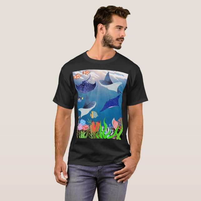 Camiseta Majestuosas Manta Rays Bajo El Agua Azul Maravilla (Anverso completo)