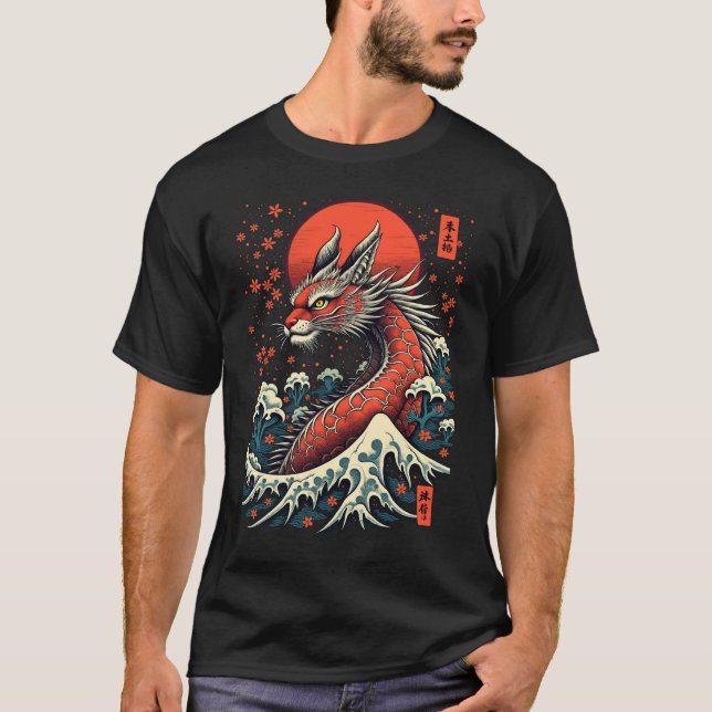 Camiseta Majestuoso arte Dragón japonés Tee espiritual (Anverso)