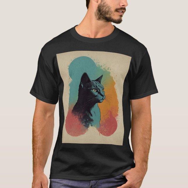 Camiseta Majestuoso diseño artístico vibrante de gato negro (Anverso)
