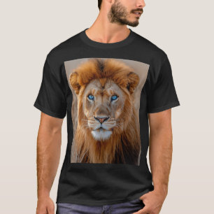 Camiseta Majestuoso León Macho con Ojos Azules Brillantes