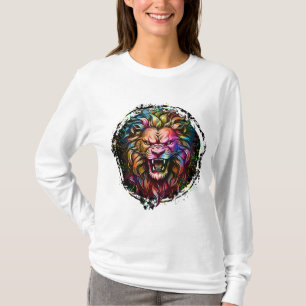 CAMISETA MAJESTUOSO LEÓN RUGIENDO ABSTRACTO GEOMÉTRICO COLO