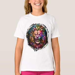 CAMISETA MAJESTUOSO LEÓN RUGIENDO ABSTRACTO GEOMÉTRICO COLO