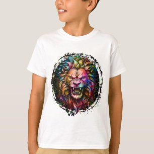 CAMISETA MAJESTUOSO LEÓN RUGIENDO ABSTRACTO GEOMÉTRICO COLO
