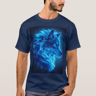 Camiseta Majestuoso Lobo Azul Brillante Arte de Fantasía de