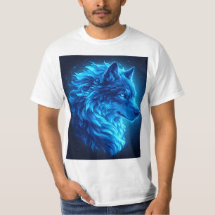Camiseta Majestuoso Lobo Azul Brillante Arte de Fantasía de