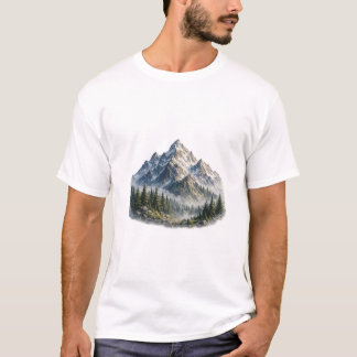 Camiseta Majestuoso paisaje de montaña y bosque acuarela
