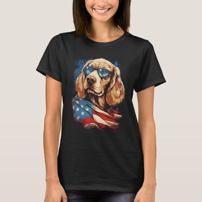 Camiseta Majestuoso Perro Bandera Americana Patriótica 4 De (Anverso)