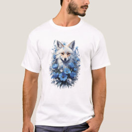 Camiseta Majestuoso zorro blanco en ramo floral azul