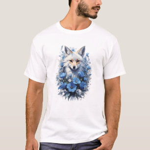 Camiseta Majestuoso zorro blanco en ramo floral azul