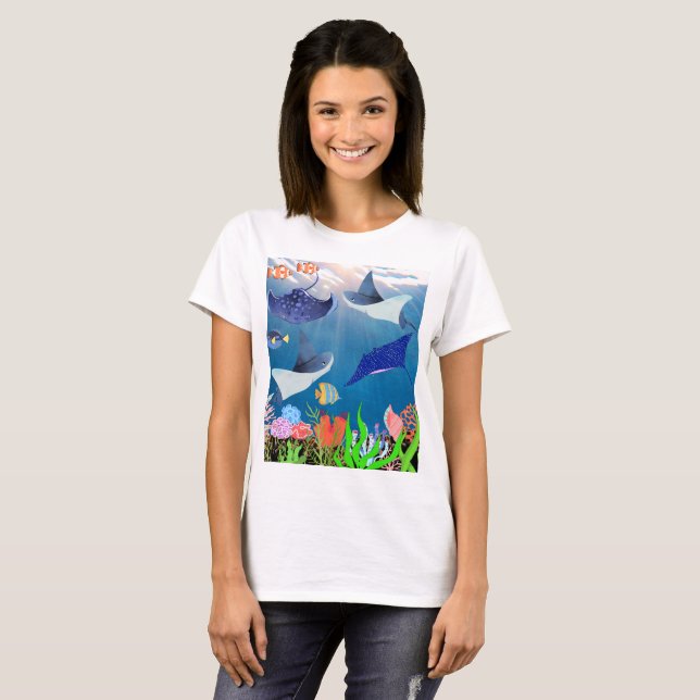 Camiseta Majestuosos Mantas Y Corales Arrecifes Oceánicos M (Anverso completo)
