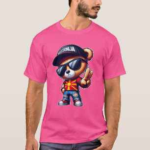 Camiseta MAKEDONIJA Cute Bandera Macedonia Oso de peluche M