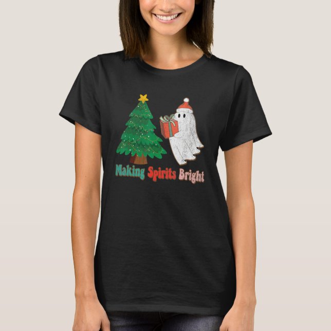 Camiseta Making Spirits Bright Christmas Ghost Santa Claus  (Anverso)