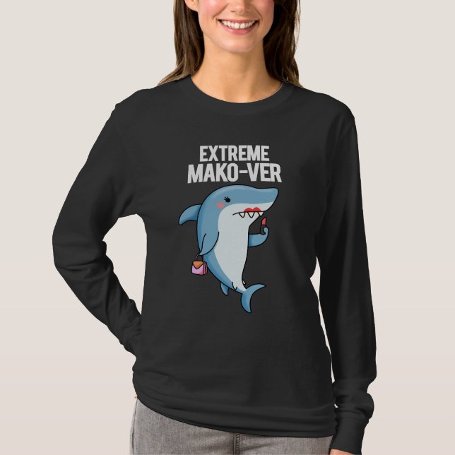 Camiseta Mako-ver extremo gracioso Mako Shark Pun oscuro BG (Anverso)