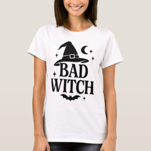 Camiseta Mala Bruja   Hallo femenino Minimalista blanco y n