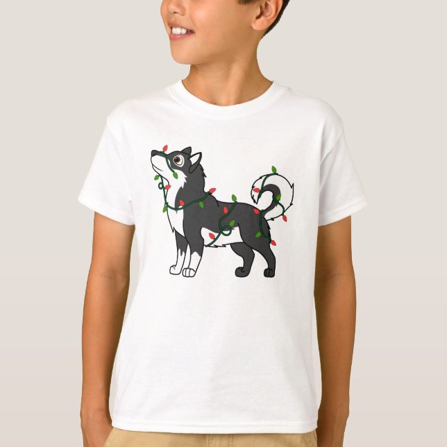 Camiseta Malamute de Alaska negro con las luces de navidad (Anverso)