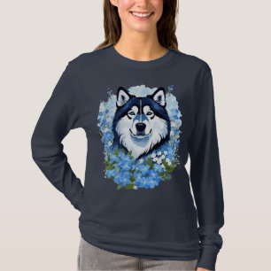 Camiseta Malamute de Alaska y Nomeolvides Flores Silvestres