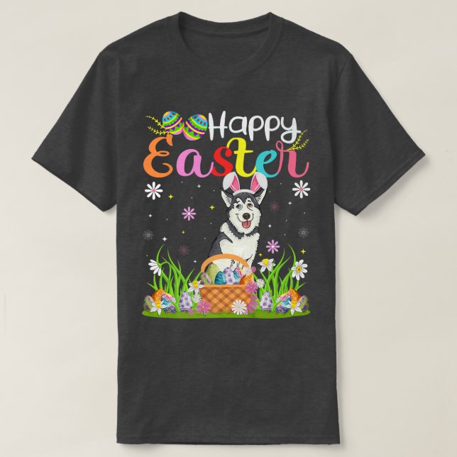 Camiseta Malamute Dog Bunny Egg Hunting Funny Malamute Happ (Diseño del anverso)