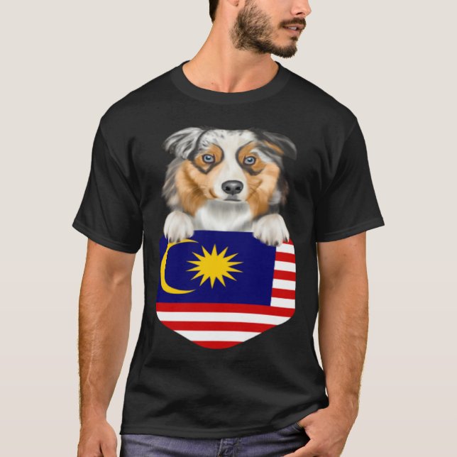 Camiseta Malaysia Flag Australian Shepherd Dog In Pocket (Anverso)