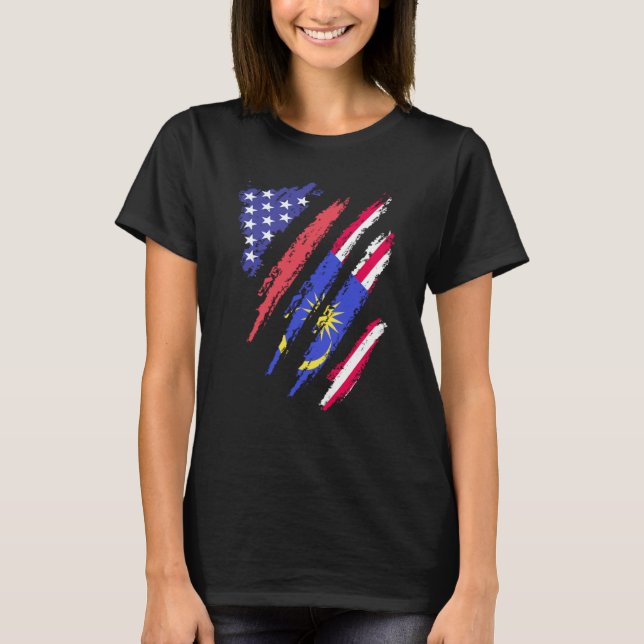 Camiseta Malaysian American Patriot Grown Heart Flag Stripe (Anverso)