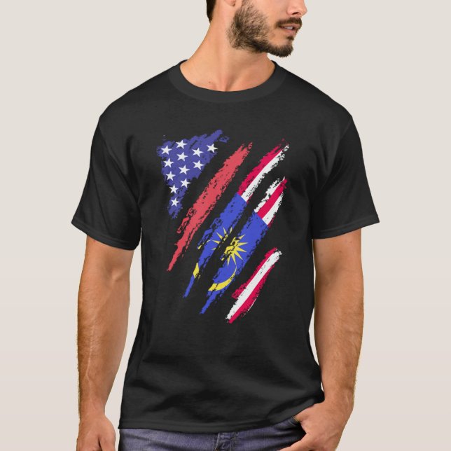 Camiseta Malaysian American Patriot Grown Heart Flag Stripe (Anverso)